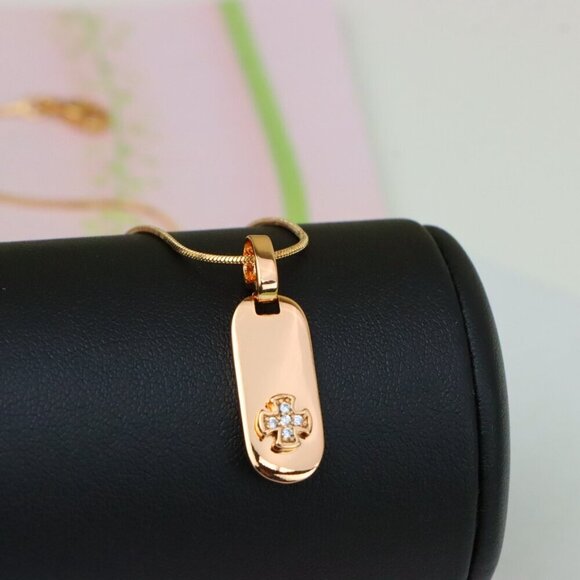 "Rose Gold Bar Pendant with Mini Cross and Crystal Accents, XPPT1253 - Picture 5 of 12